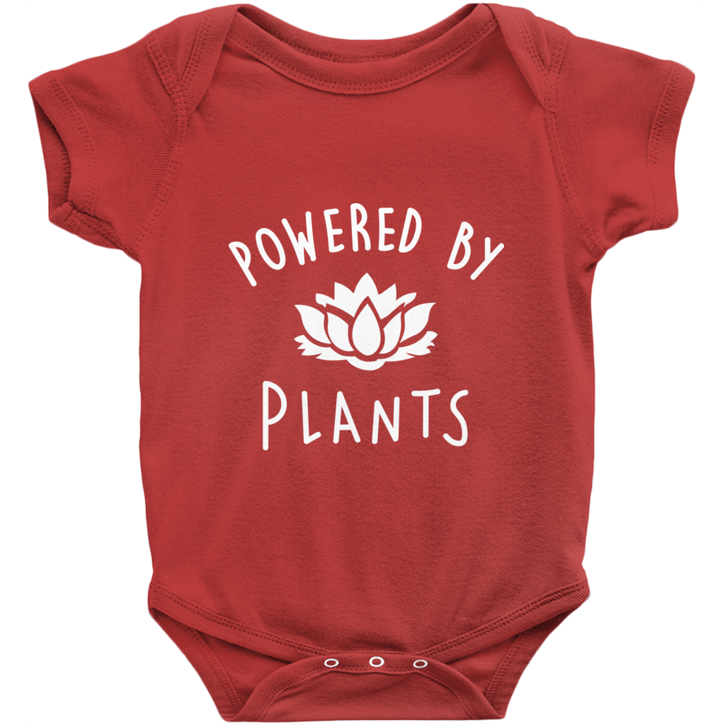 "Powered By Plants" Baby Onesie - White Logo - Veganious