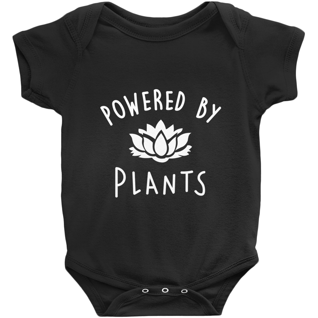 "Powered By Plants" Baby Onesie - White Logo - Veganious