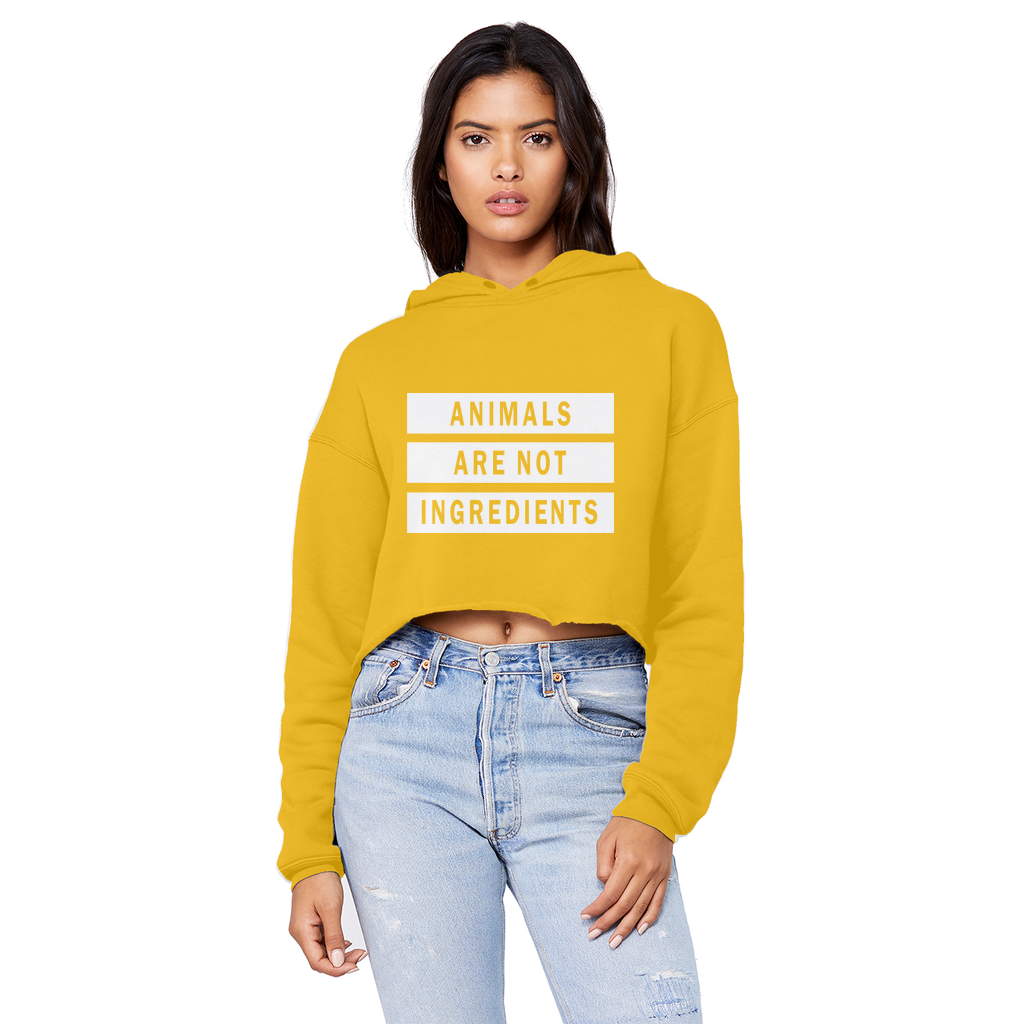 "Animals Are Not Ingredients" Cropped Raw Edge Boyfriend Hoodie - Veganious