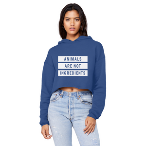 "Animals Are Not Ingredients" Cropped Raw Edge Boyfriend Hoodie - Veganious