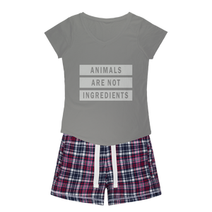 "Animals Are Not Ingredients" Sleepy Tee and Flannel Short Set - Veganious