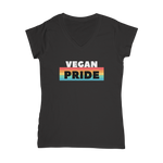 "Vegan Pride" - White Logo Classic Women's V-Neck T-Shirt - Veganious