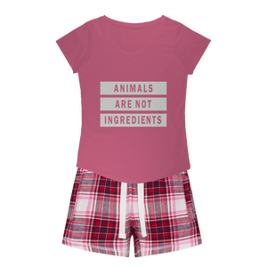 "Animals Are Not Ingredients" Sleepy Tee and Flannel Short Set - Veganious