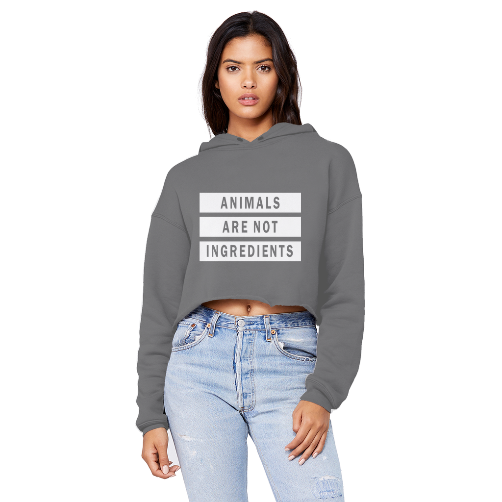 "Animals Are Not Ingredients" Cropped Raw Edge Boyfriend Hoodie - Veganious