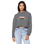 "Vegan Pride" - White Logo Cropped Raw Edge Boyfriend Hoodie - Veganious