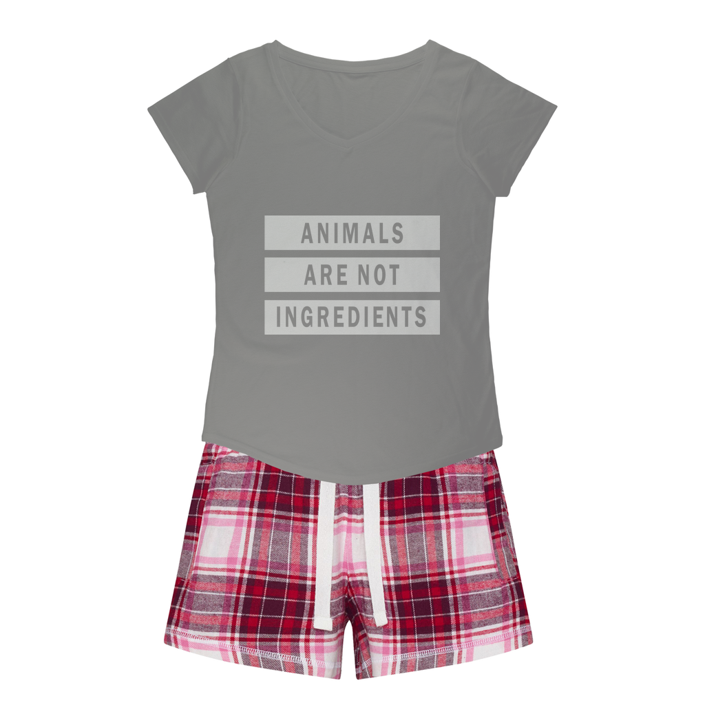 "Animals Are Not Ingredients" Sleepy Tee and Flannel Short Set - Veganious