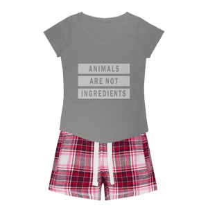 "Animals Are Not Ingredients" Sleepy Tee and Flannel Short Set - Veganious