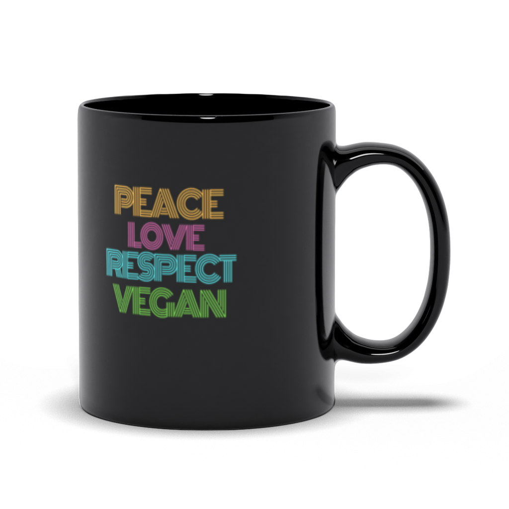 "Peace Love Respect Vegan" Mug - Black - 11 oz. - Veganious